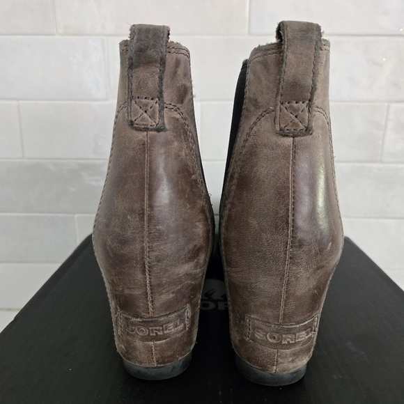 Sorel Lea Wedge Leather Boots Brown Gray Black Kettle Taupe Size 7.5 NL2334 - Picture 5 of 10